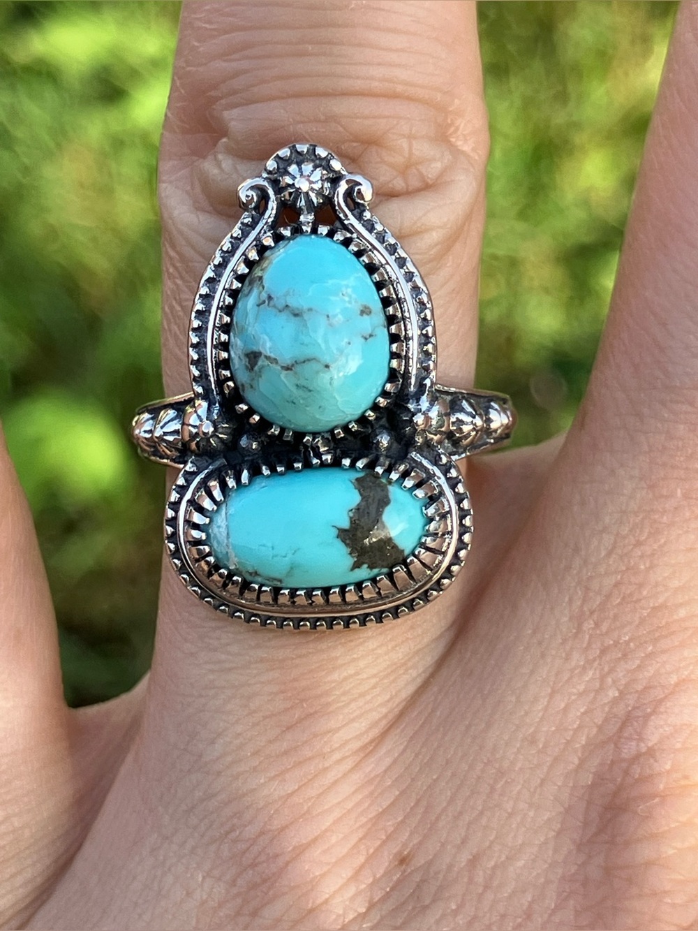 Natural Blue Moon Turquoise Sterling Silver Ring Size 7